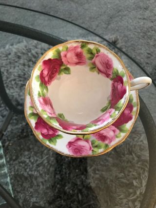 Vintage Royal Albert Old English Rose Teacup,  Saucer Red Pink Floral 6