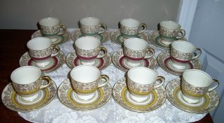 Vintage Royal Bayreuth Bavaria Gold Encrusted Demitasse Cups & Saucers Set Of 12
