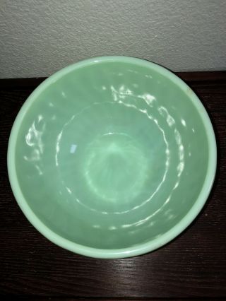 Vintage 8” Fire King Swirl Spiral Pattern Green Jadeite Milk Glass Mixing Bowl 2