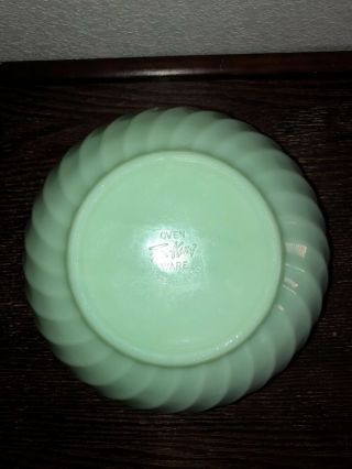 Vintage 8” Fire King Swirl Spiral Pattern Green Jadeite Milk Glass Mixing Bowl 3