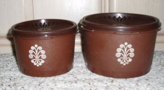 4 Pc Vintage Tupperware Servalier Midi Mini Canisters 2,  4 Cup Harvest Brown