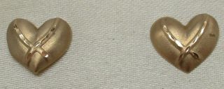 Vintage Solid 14k Yellow Gold Diamond - Cut Textured Heart Designer Post Earrings