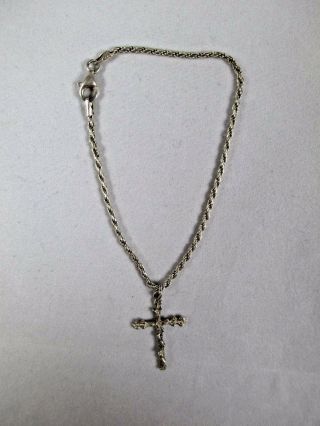Vintage Italy Signed Sterling Bracelet Anklet Crucifix Cross Charm 118a