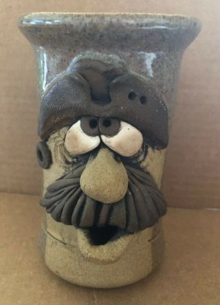 Vintage Stoneware Pottery 3d Ugly Funny Face Coffee Cup Mug Signed