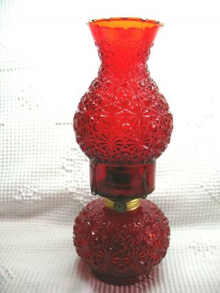 Vintage Le Smith Glass Ruby Red Oil Lamp Button Daisy 12 Inch No Wick P&a Burner
