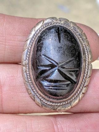 Vintage Mexico 925 Sterling Silver Carved Black Onyx Tribal Mask Ring