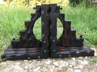 Vintage Dungeon Wooden Gothic Book Ends In Exc Cond Perfect Gift