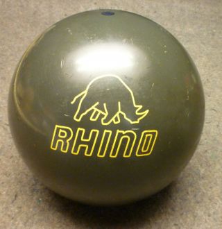 Brunswick Rhino Army Green Bowling Ball Vintage 15 Lbs Good Drilled