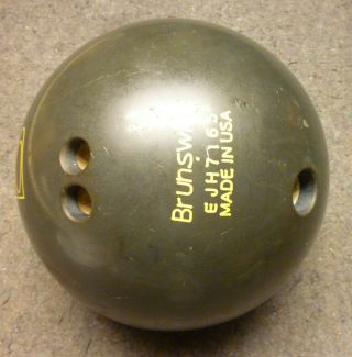 Brunswick Rhino Army Green Bowling Ball Vintage 15 lbs Good Drilled 4