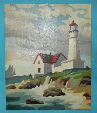 Vtg Paint By Number Lighthouse Scene 10 " X 8 " Thick Paint Primitive Style