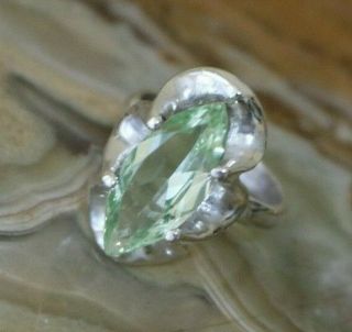 Vtg Mexico Chunky Sterling Silver Marquise Cut 16 Mm Green Spinel 5 Grams Sz 6.  5