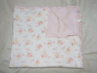 Baby Gap White Pink Floral Cotton Girl Blanket Ruffle 2005 Vintage