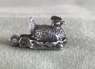 Vintage Sterling Silver Articulated Chicken On A Nest Charm