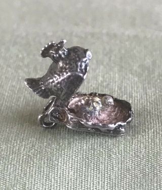 Vintage Sterling Silver Articulated Chicken On A Nest Charm 3
