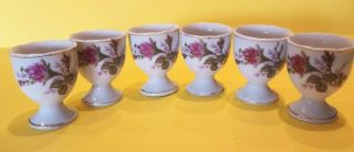 Set Of 6 Vintage China Egg Cups Pink Rose Japan