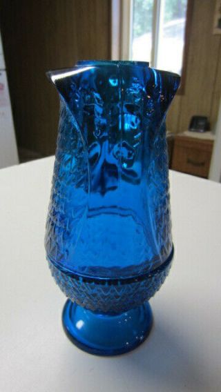 Vintage Viking Blue Glass Owl Fairy Lamp,  2 Piece 3