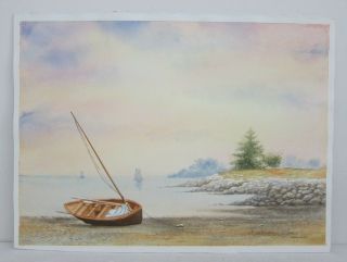 C.  Stocker Jones Signed Vintage Nautical Seascape Boat Watercolor Painting 11x15