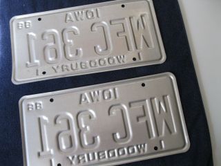 Vintage pair Iowa 1986 Woodbury WFC 361 License Plates 2