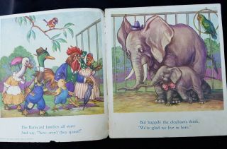 1938 Children ' s Linen Book Funny Farm Friends At The Zoo Sam Gabriel Great PX 2