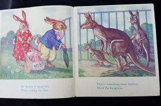 1938 Children ' s Linen Book Funny Farm Friends At The Zoo Sam Gabriel Great PX 4