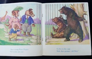 1938 Children ' s Linen Book Funny Farm Friends At The Zoo Sam Gabriel Great PX 5