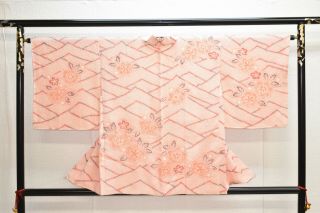 Vintage Silk Kimono Jacket:fully Shibori Peach Pink Kikkyou Flower@yk90