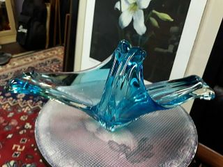 Vintage Studio Art Glass Centerpiece Aquamarine Blue Stretch Gorgeous