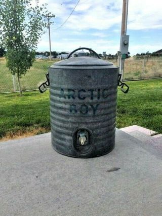 Vintage Arctic Boy 5 Gallon Galvanized Metal Lined Water Cooler With Handles