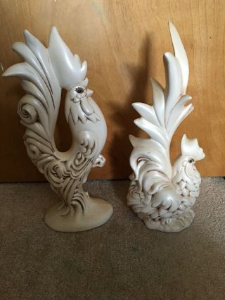 Vintage Pair Rooster & Hen Retro 1970 ' s Ceramic Drip Glaze Ready To Be Painted 5