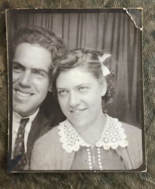 Vintage Found Photograph Great Photo Booth Of A Young Man And Woman In Love