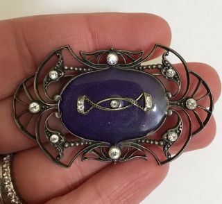 Vintage Catherine Popesco France Art Deco Purple Enamel Crystal Pin Brooch