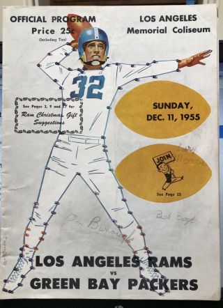 Vintage 1955 Nfl Los Angeles Rams Vs Green Bay Packers Program Dec.  11,  1955