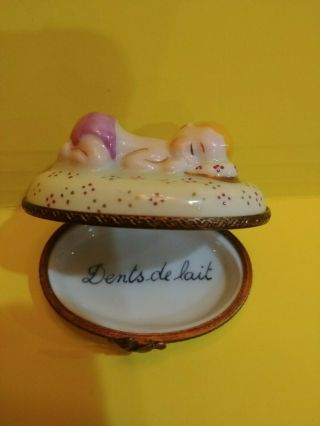 Vintage Limoges Trinket Box Sleeping Baby Dents De Lait Baby Teeth Peint Main
