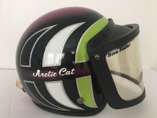 Vtg 70’s Arctic Cat Metal Flake Snowmobile Helmet W/ Face Shield