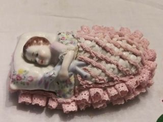 Vintage Irish Dresden Porcelain Lace Baby Sweet Dreamer Signed