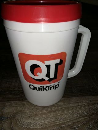 Aladdin Vintage Red White Qt Travel Coffee Mug Cup W/lid Plastic 32 Oz.