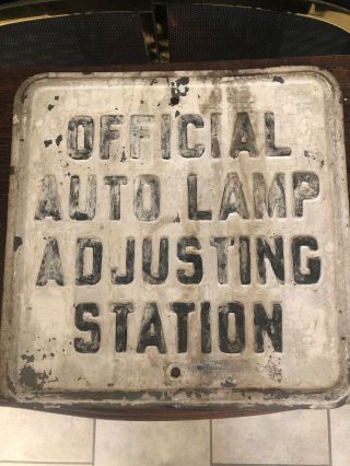 Vintage Official Auto Lamp Adjusting Station Road Sign 15“ X 15“