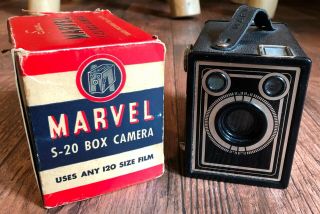 Vtg Antique Marvel S20 Box Camera Orig Box Art Deco