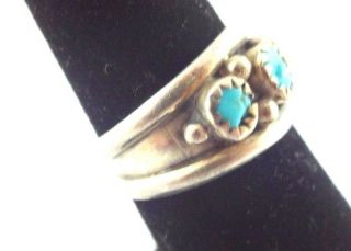 Estate Vintage Native American Style.  925 Sterling Silver Turquoise Ring Size 6 3