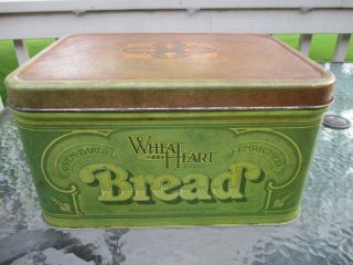 Vintage Green & Brown Wheat Heart Bread Box 70 
