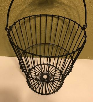 Vintage Large Heavy Metal Wire Basket With Wooden Handle 2