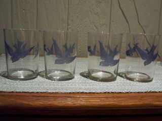 4 Vintage Bluebird China Small Glasses Part Of Juice Set Blue Bird