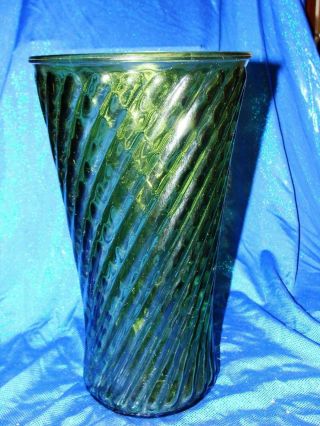 Vintage Green Swirl Pattern Glass Vase - 10.  5 " Tall - May Be Depression Glass