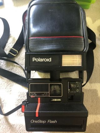 Vintage Polaroid One Step Flash Camera With Strap And Bag