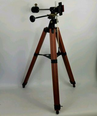 Vintage Wood Wooden Telescope Tripod And Heavy Duty Equatorial Mount