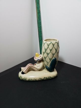 Vintage Abingdon Pottery Sleeping Mexican & Cactus Figurine Planter Vase 7” W