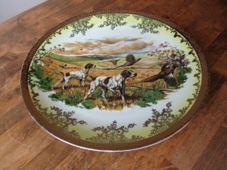 Vintage S T Bavaria Germany Hunting Dogs & Pheasants Plate 11.  5 " 22 Kt Gold Trim
