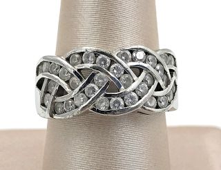Vintage.  925 Sterling Silver & Cubic Zirconia,  Braided Band Ring,  Size 9.  25