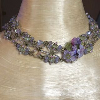 Vtg High End Designer Signed Colleen Toland Necklace Flower Violet Crystal