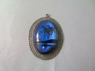 Vintage Sterling Silver Butterfly Wing Tropical Beach Palm Tree Pendant